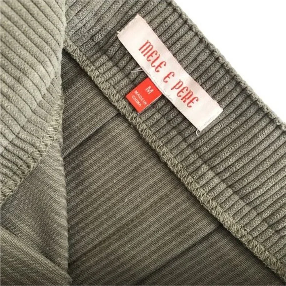 Mele E Pere Academia Pleated Corduroy Mini Skirt Khaki Green Womens Medium NWOT